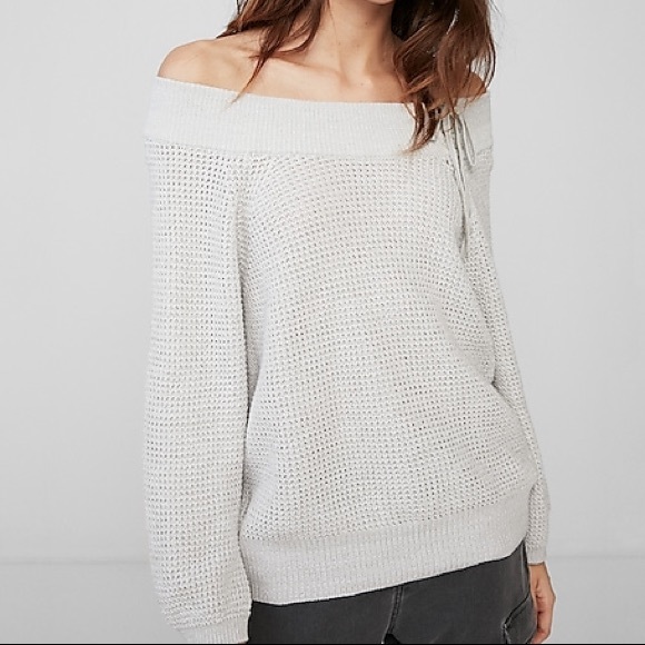 Express Sweaters - EXPRESS | Off Shoulder Lace-Up Bucket Sleeve Tunic